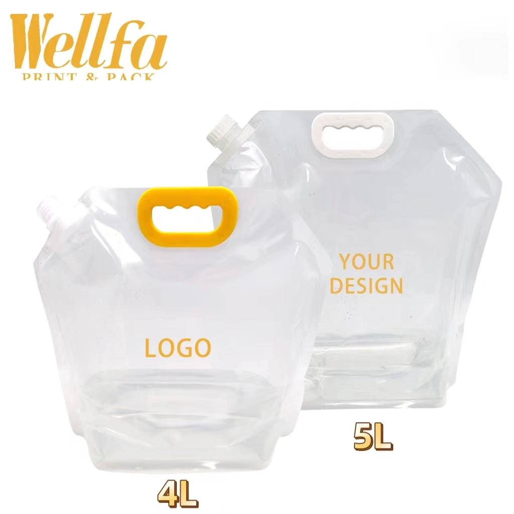 BPA Free 1L5l 10L Custom Logo Clear Outdoor Camping Hiking Portable Handle Spout Pouch Plastic Packaging Folding Water Storage Bag with Butterfly Valve