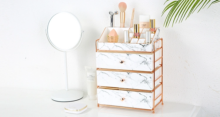 Luxury PS Dresser Marble Cosmetic Make up Drawers Collection Case 4tiers Plastic Makeup Storage Organizer