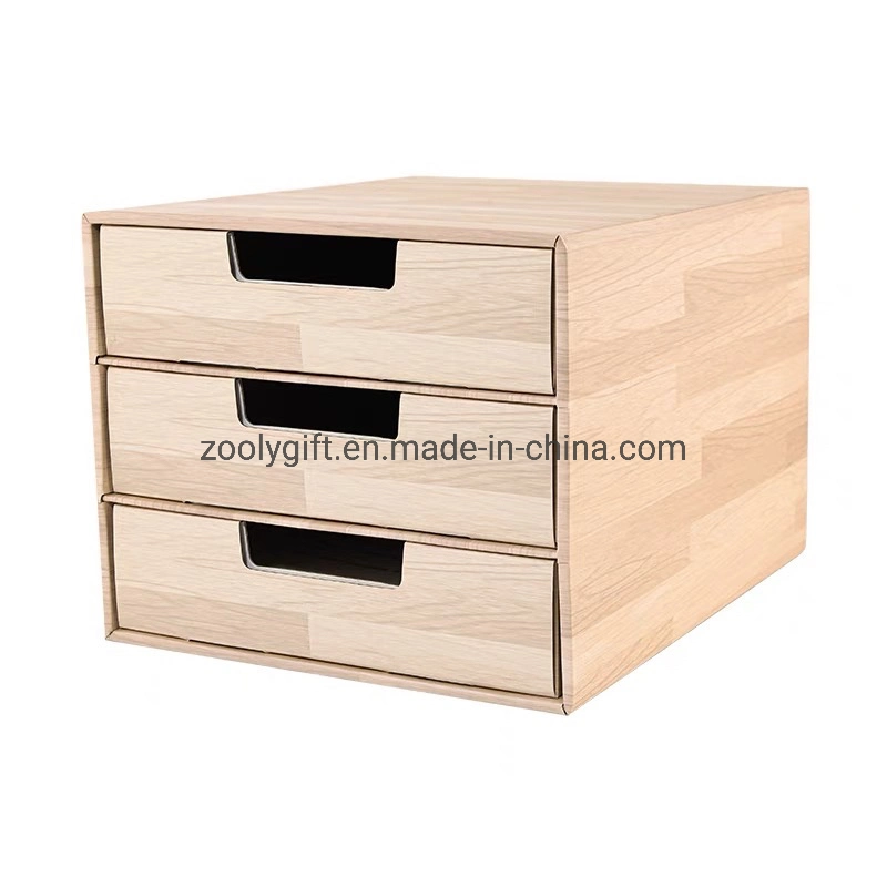 Custom Wood Grain Printing Corrugated Storage Box 3 Layer Drawer Box Carton Packaging Box Toy Underwear Storage Box Organizer Drawer Gift Box