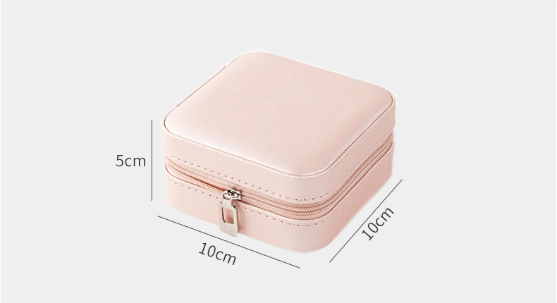 PU Leather Travel Jewelry Box Square Packaging Storage Box with Zipper