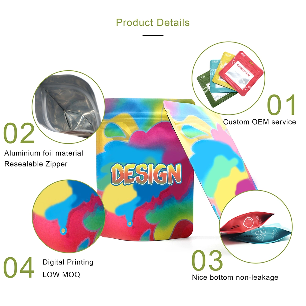 Plastic Bag Custom Printed Heat Seal Mini Reusable Ziplock Stand up Pouch 3.5g Resealable Smell Proof Mylar Bags