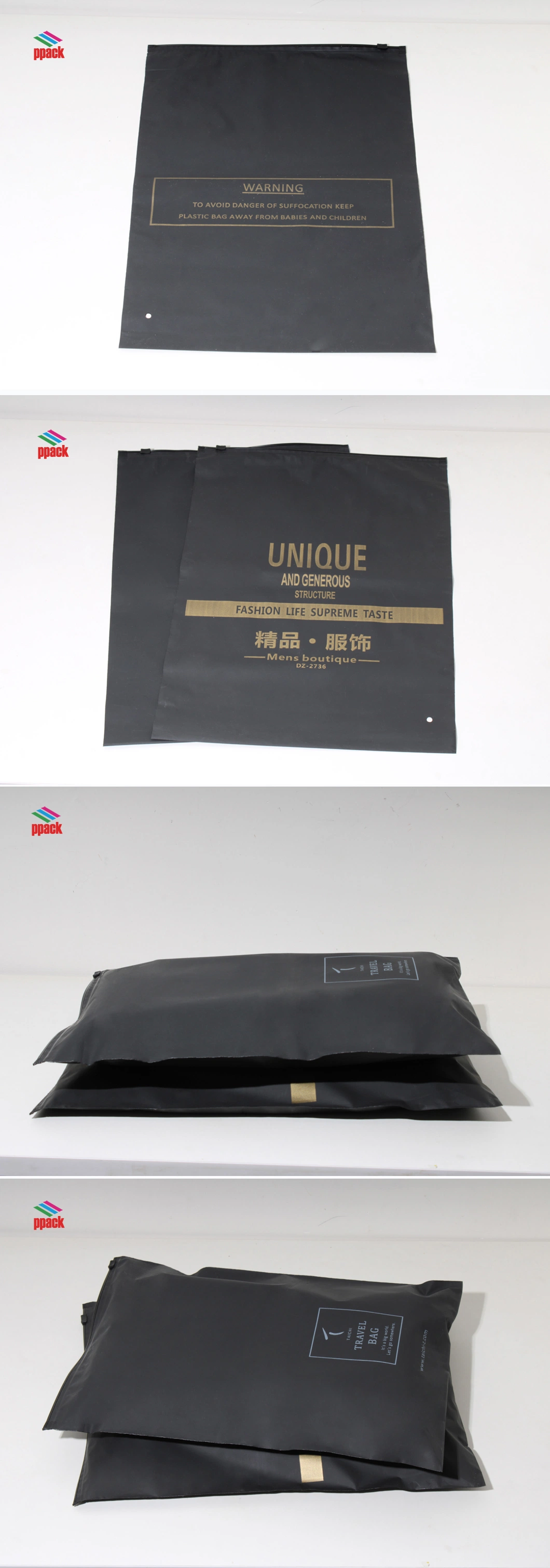 900factory Low Price Garment Zip Slide Black PE Froested Plastic Clothing Packaging Bag