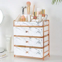 Luxury PS Dresser Marble Cosmetic Make up Drawers Collection Case 4tiers Plastic Makeup Storage Organizer